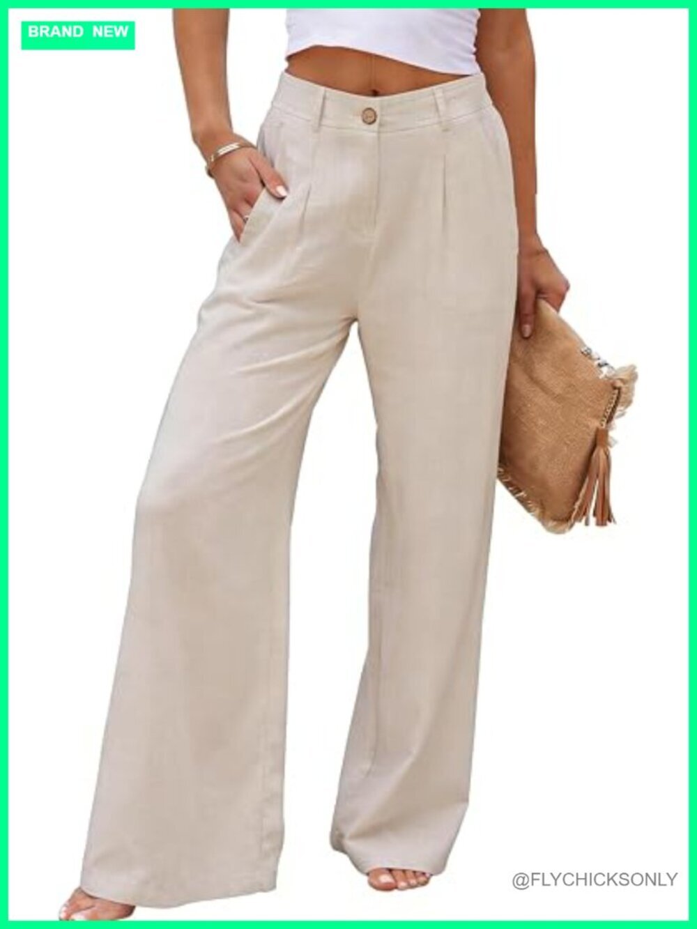 High Waist Wide Leg Linen Pants with Pockets Straight Leg Trousers Summer